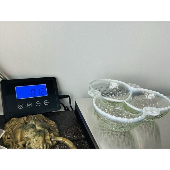 Moonstone Clear Opalescent Anchor Hocking 3 Part Dish Vintage White Trim Bowl - Picture 8 of 10